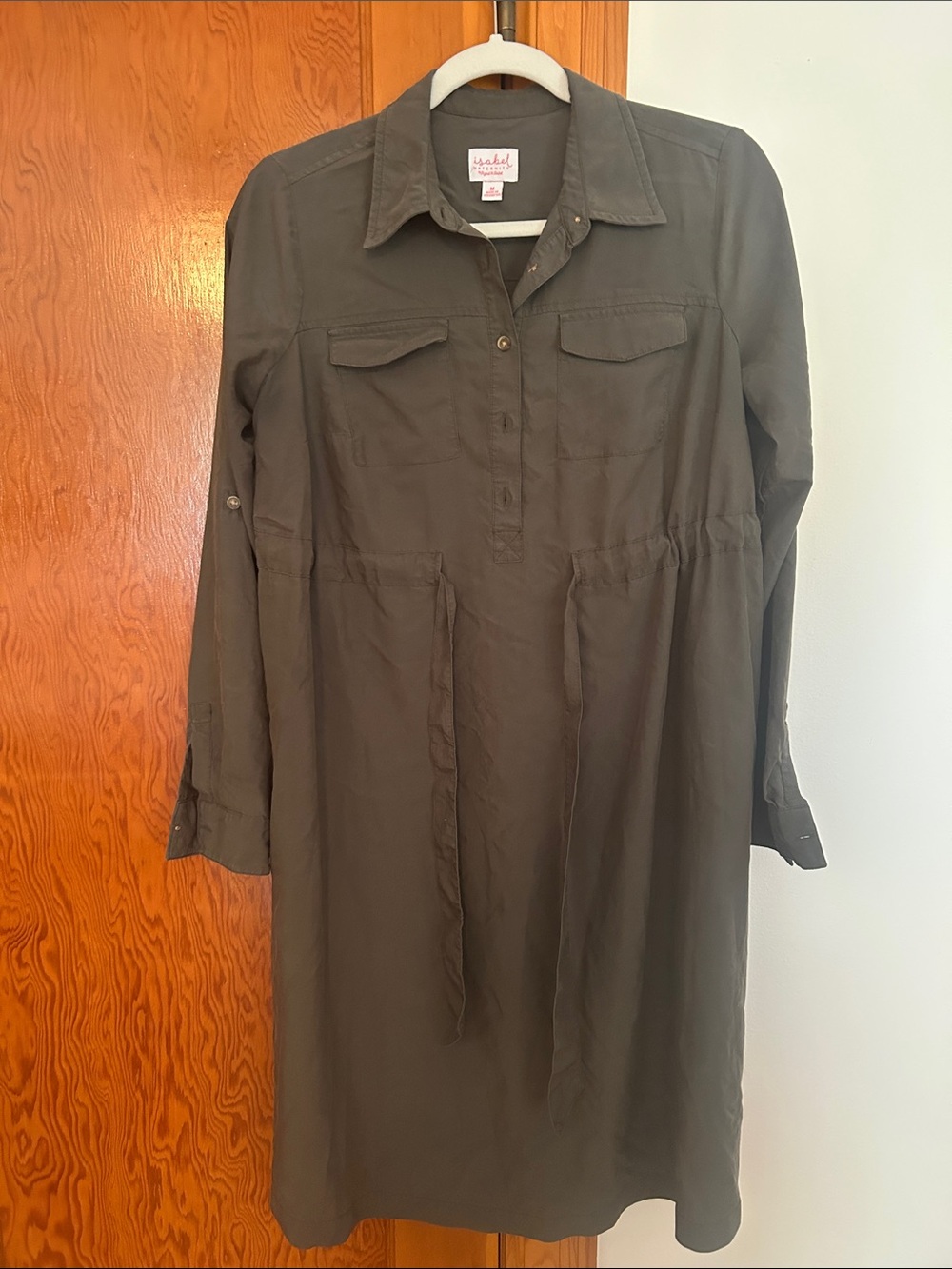 Ingrid & Isabel Olive Green Long Sleeve Maternity Shirt Dress